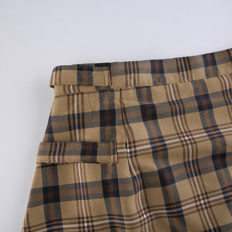 Vintage Plaid Print Tube Mini Skirt Women