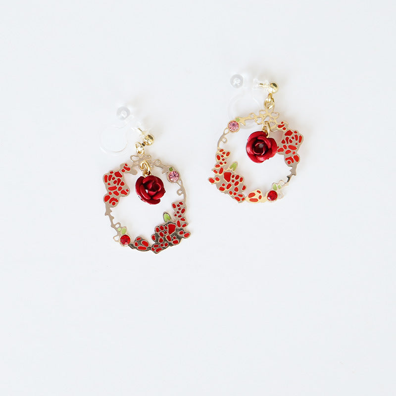 Rose Circle Earrings/Clip On Earrings