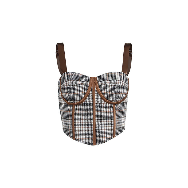 Vintage Plaid Print Patchwork Tank Top