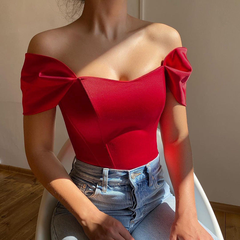 Off Shoulder Satin Croset Crop Top