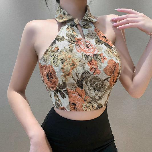 Vintage Floral Bandage Embroidery Top