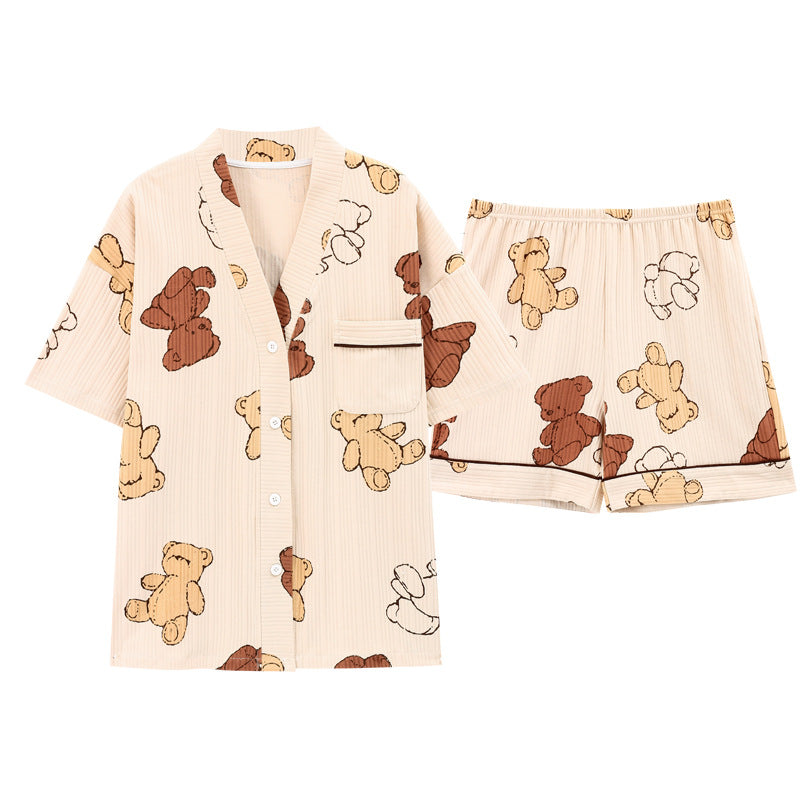 Teddy Print Brown Pajamas Set - M I I X A S