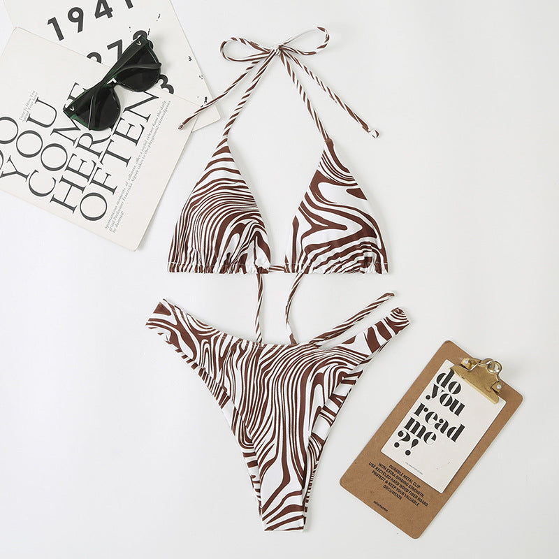 Leopard Print Halter Triangle Bikini Swimsuit Beach Wear