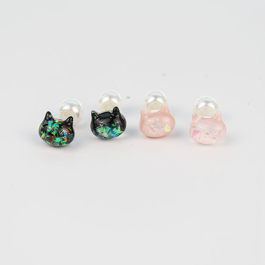 Cat Pearl Double Sided Earrings