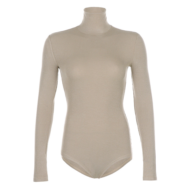 Ribbed Knit Long Sleeve Turtle-Neck Bodysuit