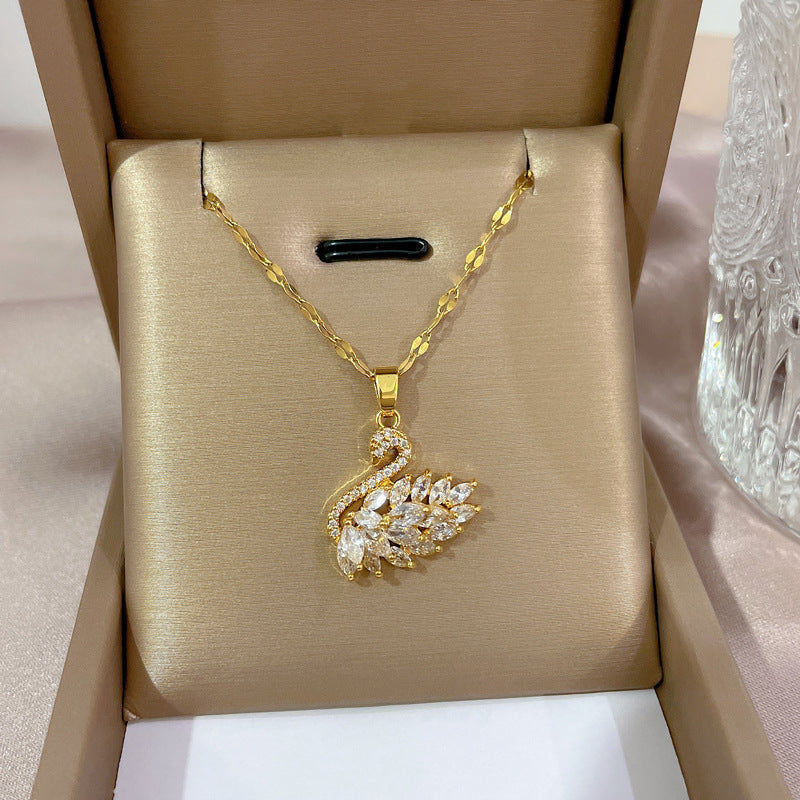 Swan Faux Diamond Pendant Gold-plated Necklace