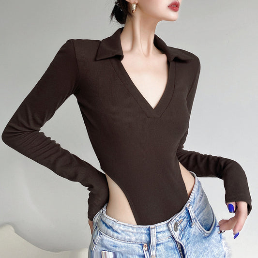 Knitted High-Cut V-Neck Bodysuit