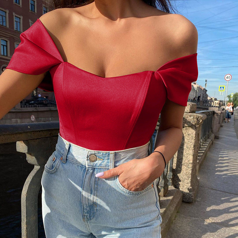 Off Shoulder Satin Croset Crop Top