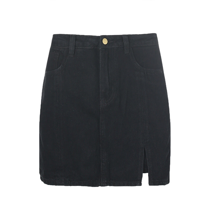 Split Denim A-Line Short Skirt Women