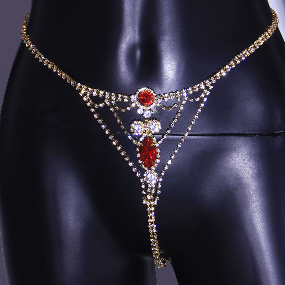 Red Crystal Rhinestone Gold Thong Chain