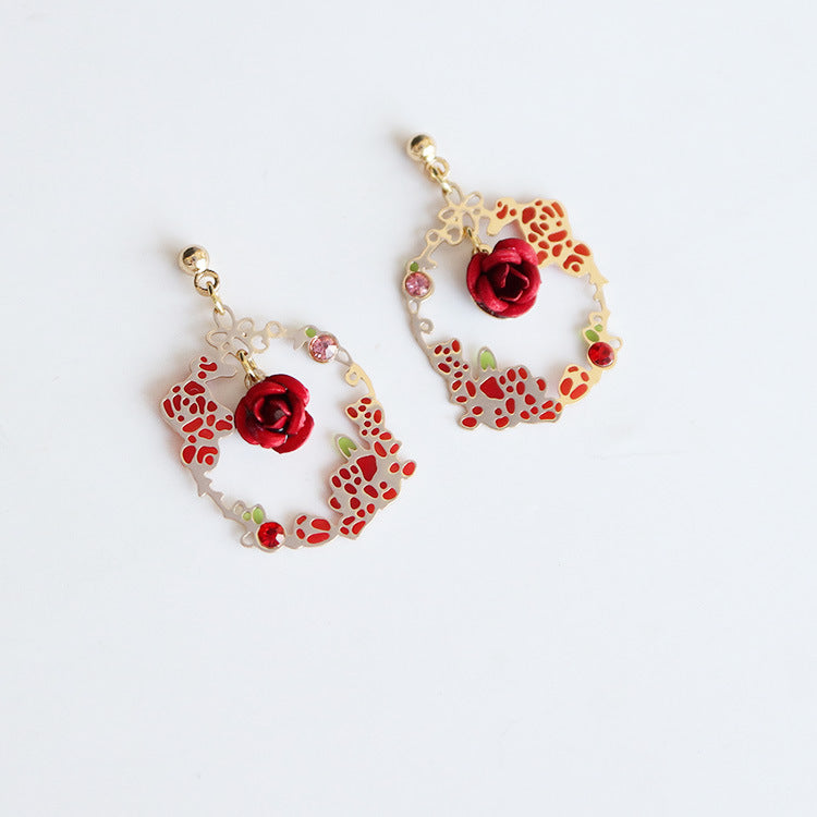 Rose Circle Earrings/Clip On Earrings