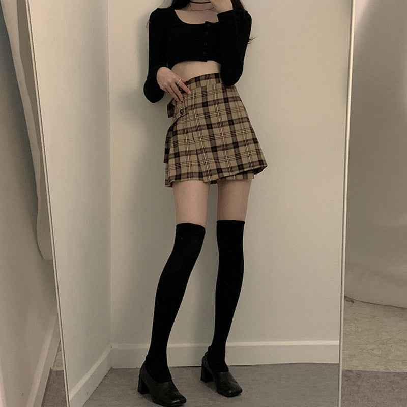 Vintage Plaid Print Tube Mini Skirt Women