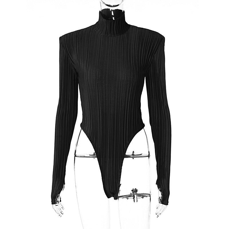 Stripes Long Sleeve Backless Bodysuit