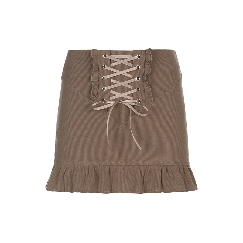 Tube Ruffle Drawstring Short Skirt Women