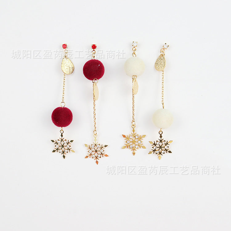 Snow Flakes Plush Balls Earrings/Clip On Earrings