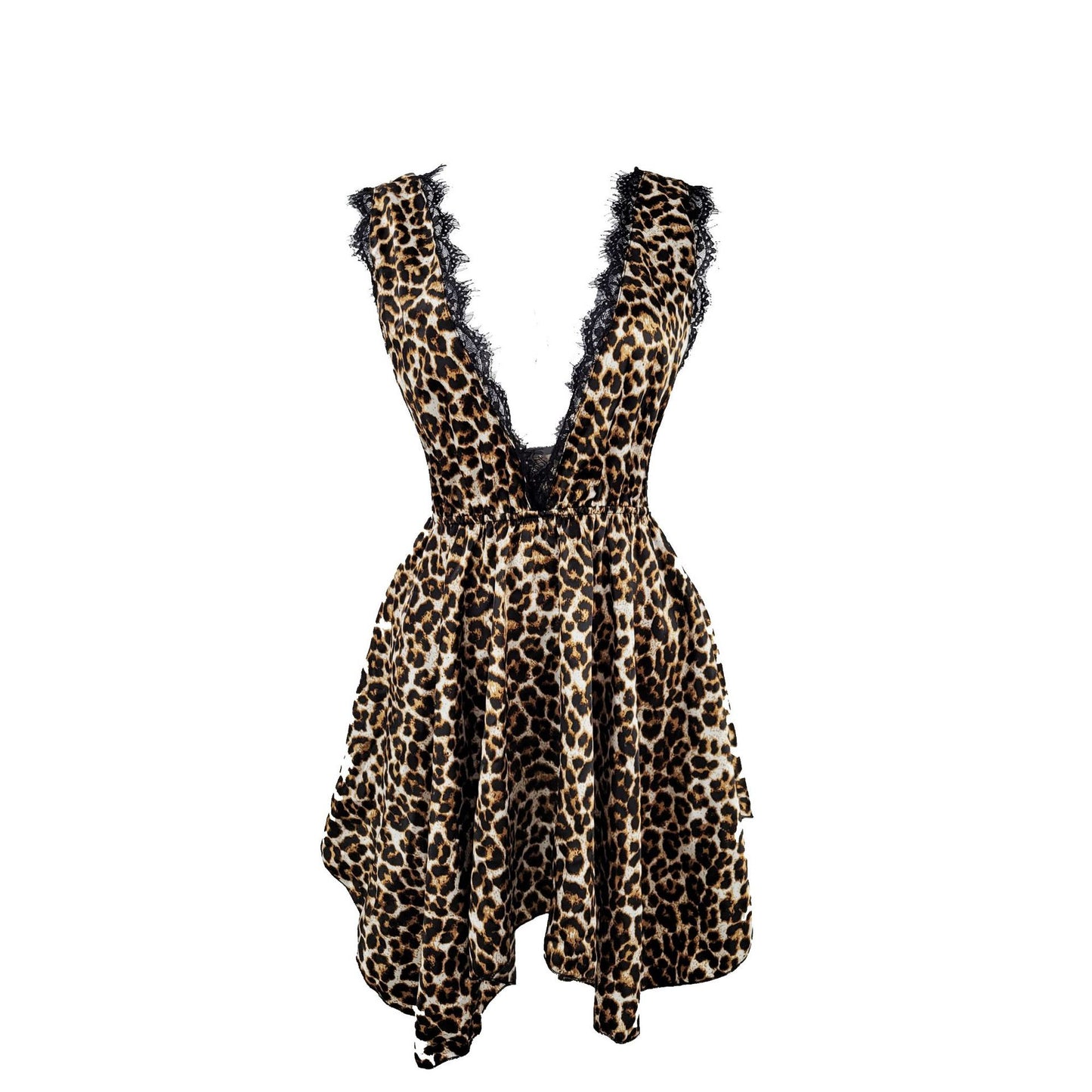 Women Sexy Leopard Dress Babydoll Deep-v Nightdress.