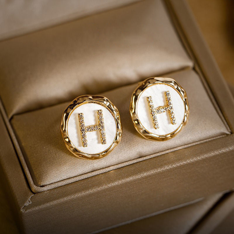 Letter H Zircon Stud Earrings