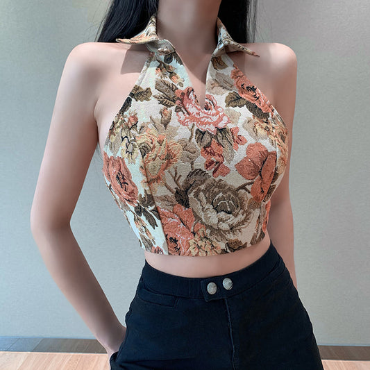 Vintage Floral Bandage Embroidery Top