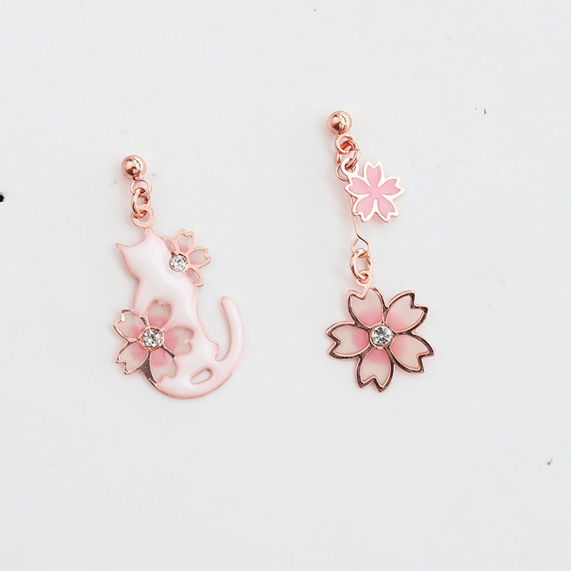 Sakura Floral Cat Earrings/Clip on Earring