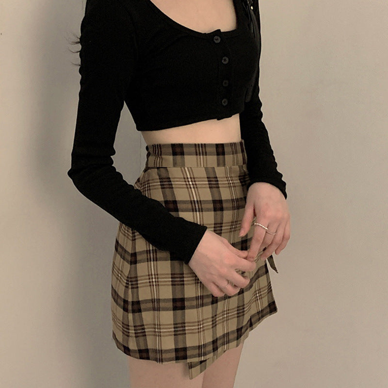 Vintage Plaid Print Tube Mini Skirt Women