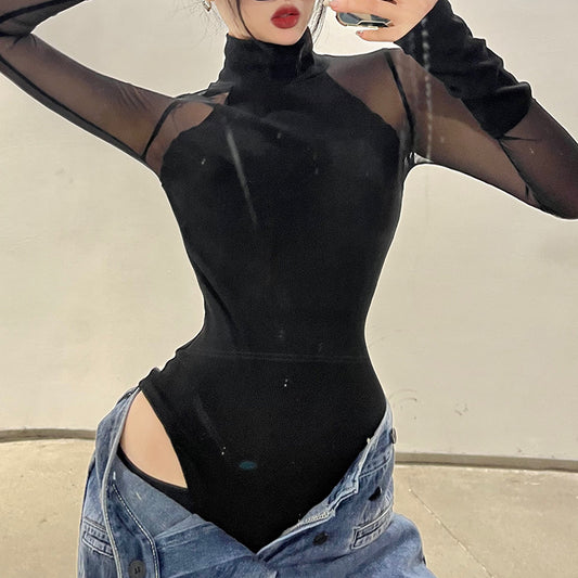 Mesh Sleeve Sexy Bodysuit