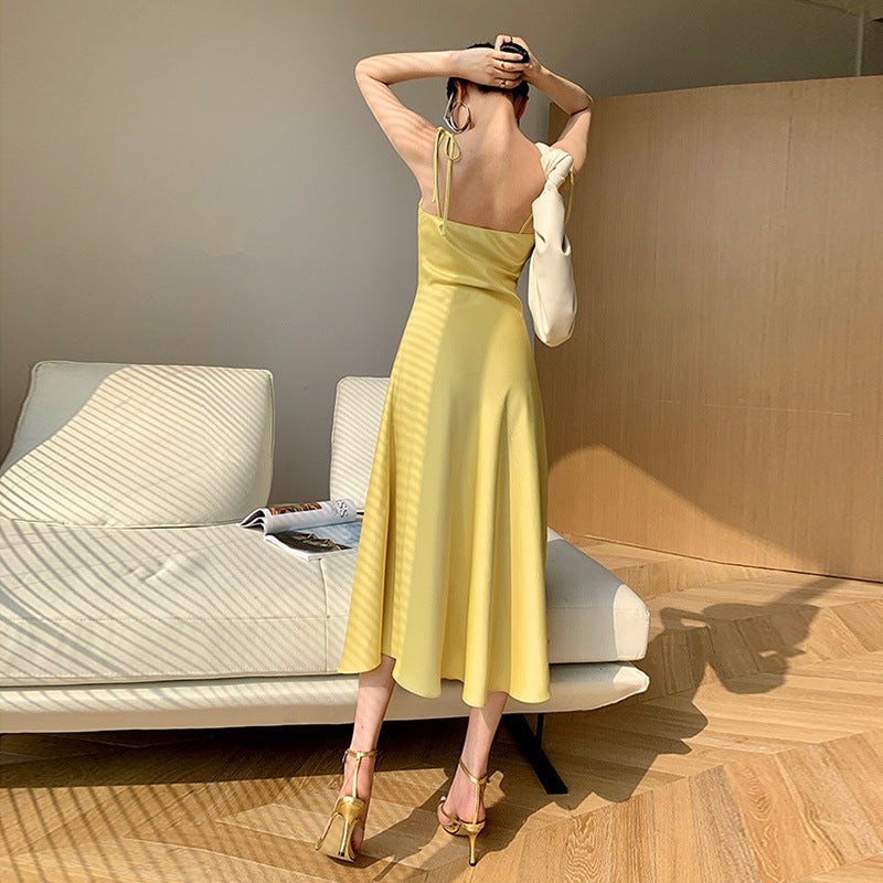 Elegant Folds Satin Dress Women