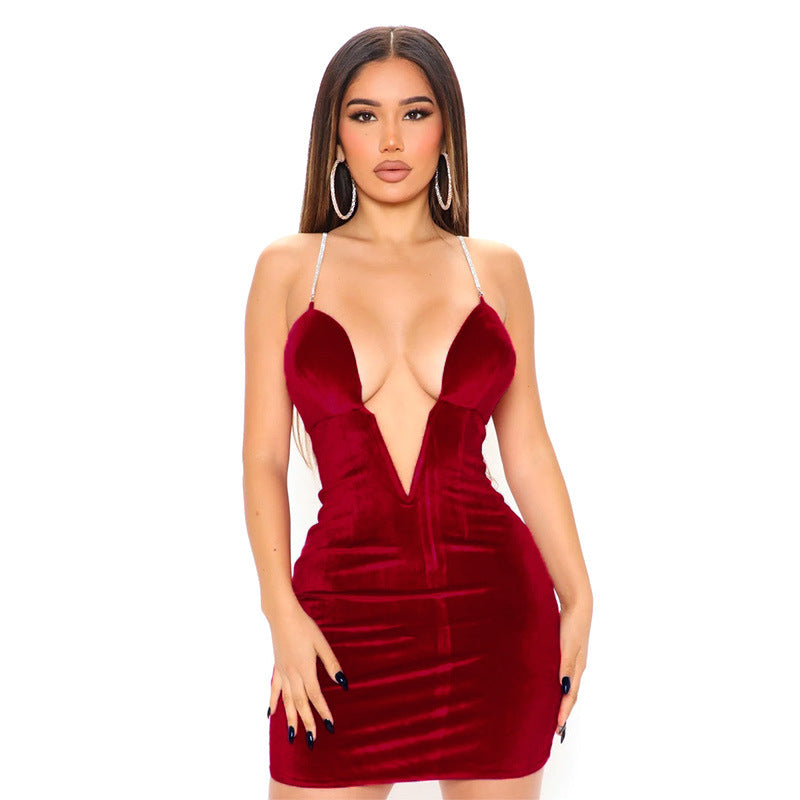 Velvet Chain Strap Dress