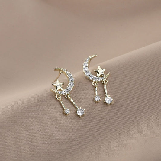 Rhinestone Moon & Stars Stud Earrings