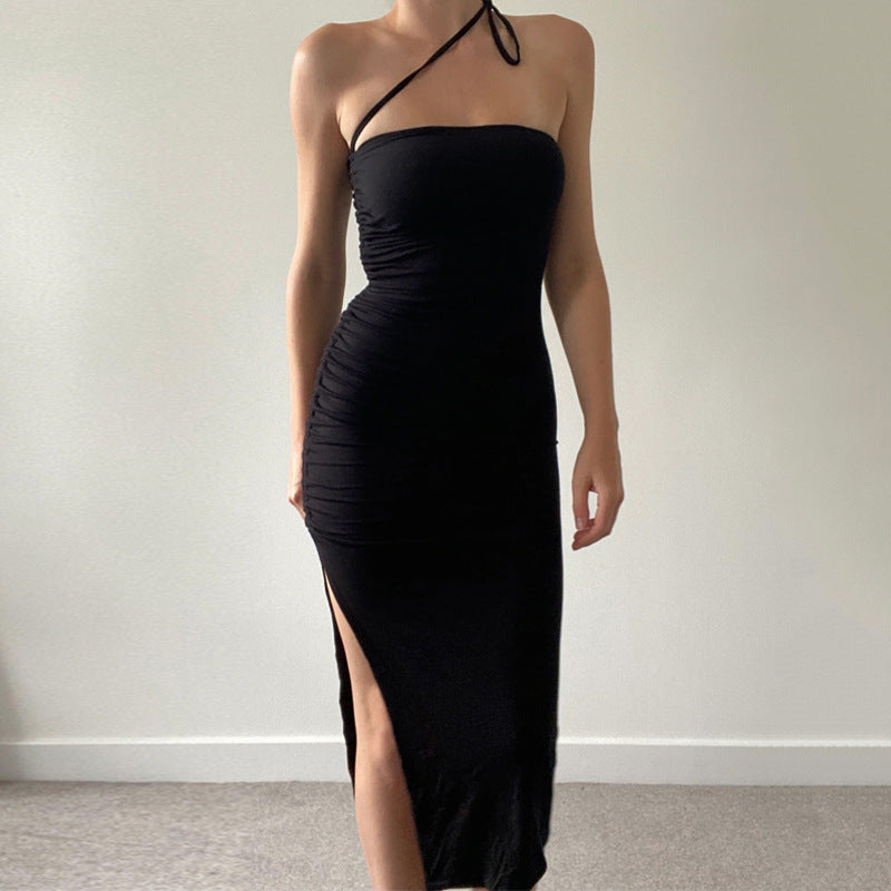 Bandage Halter Split Bodycon Midi Dress Women