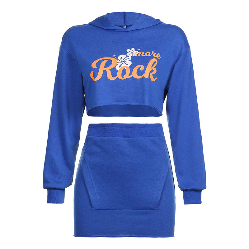 Cropped Hoodies Skirt Casual Two Piece Set