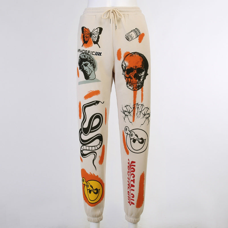 Skull Straight Sweatpant Street Wear Women