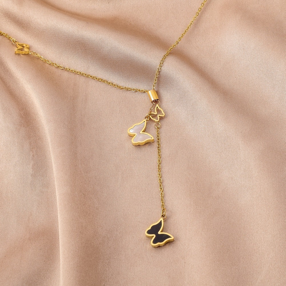 Gold Plated Titanium Butterfly/Heart Herringbone Necklace