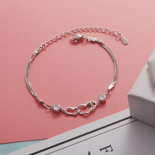 Linked Heart Zirconia Platinum Bracelet