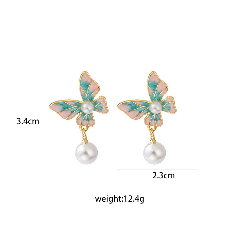 Gradient Butterfly Pearl Stud Earrings