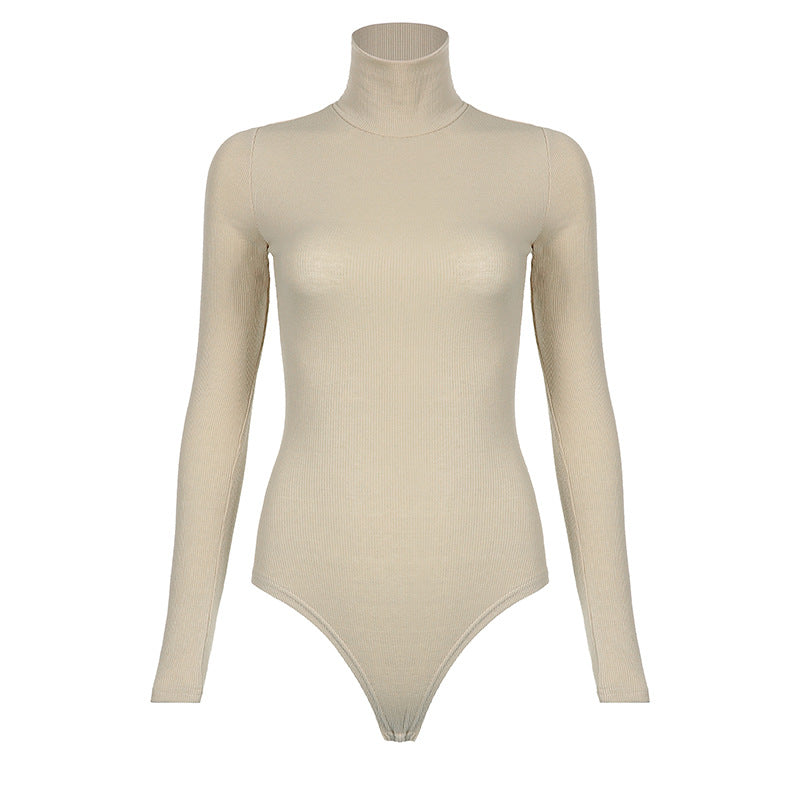 Ribbed Knit Long Sleeve Turtle-Neck Bodysuit