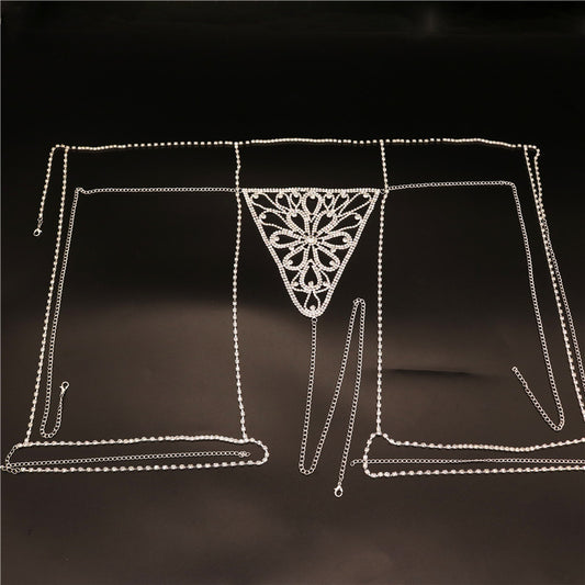 Rhinestone Floral Thong & Garter Chain