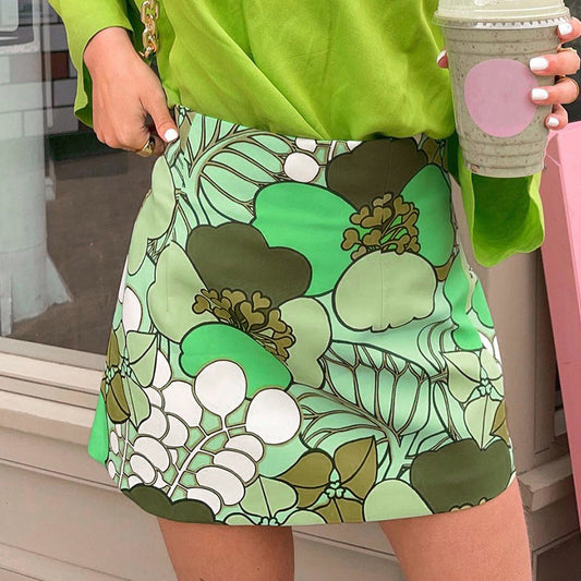 Floral High Waist Tube Mini Skirt Women