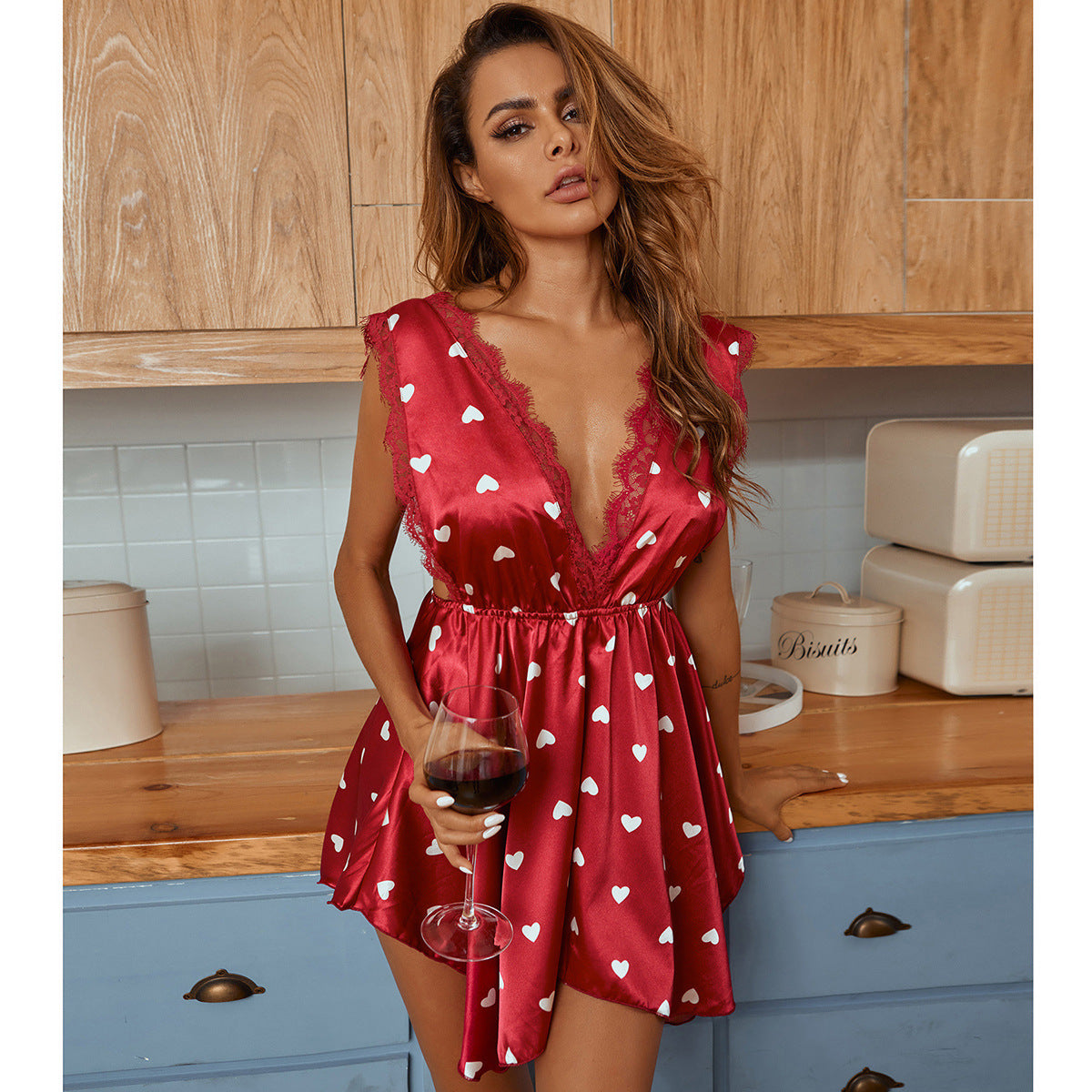 Women Sexy Leopard Dress Babydoll Deep-v Nightdress.