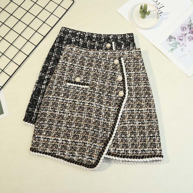 A-Line Pearl Plaid Tweed Skirt - M I I X A S