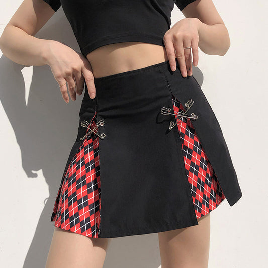 Plaid Split A-Line Mini Skirt Women