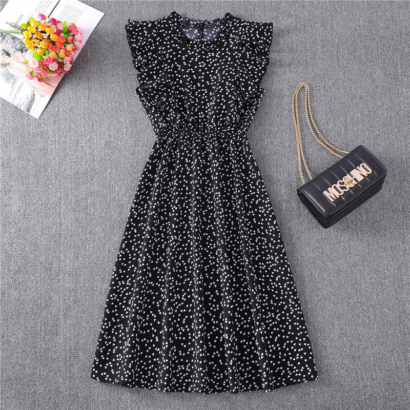 Confetti Heart Print Butterfly Sleeve Dress Black - M I I X A S