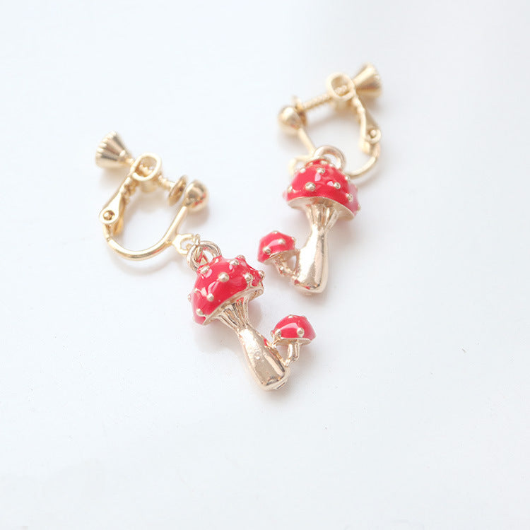 Cute Red Mushroom Earrings/Clip On Earrings