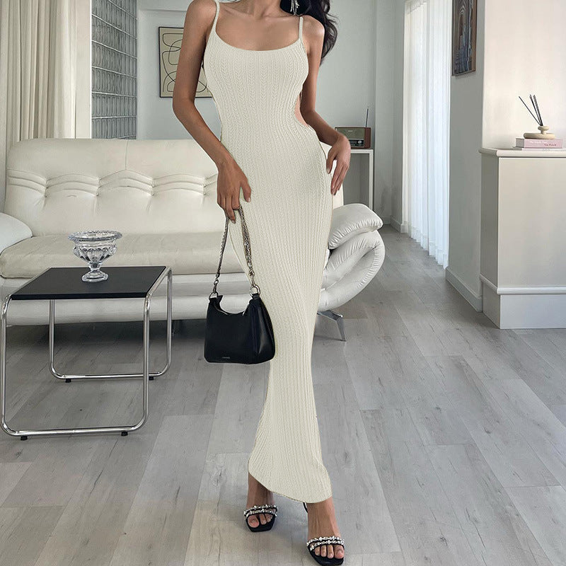 Satin Sleeve Backless Maxi Dress