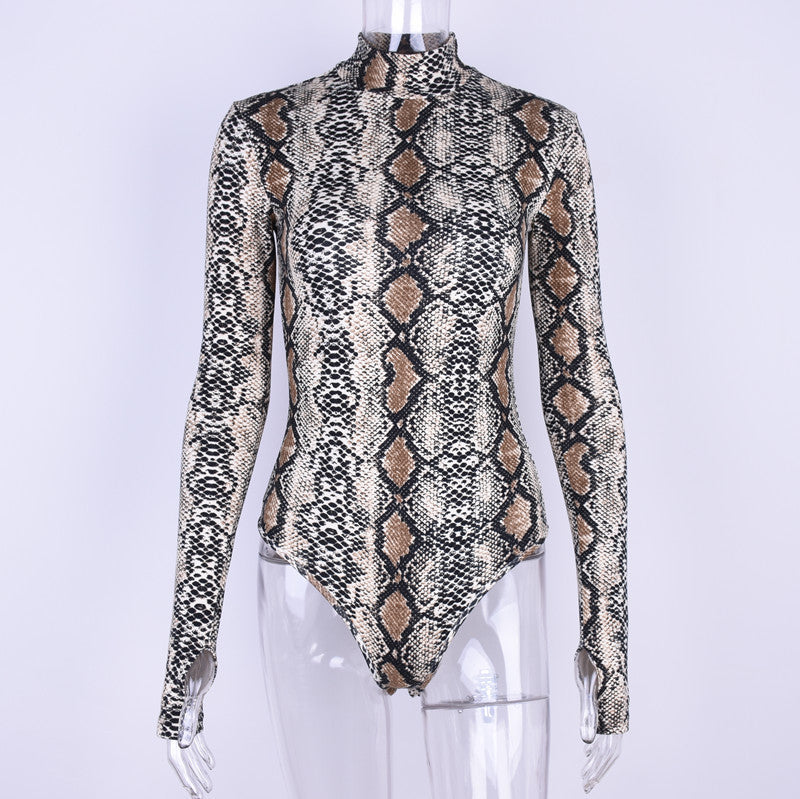 Snake Print Long Sleeve Bodysuit