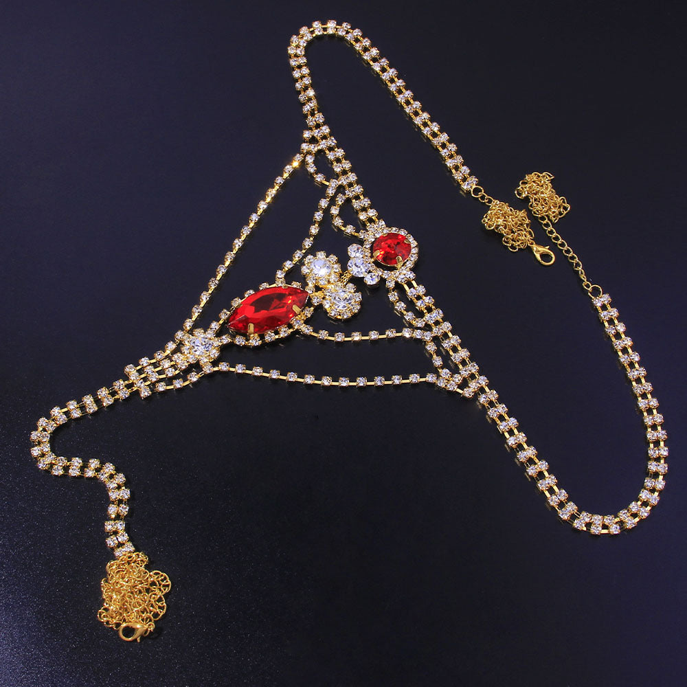 Red Crystal Rhinestone Gold Thong Chain