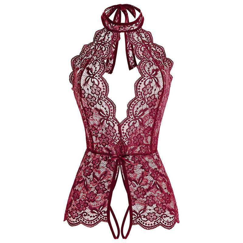 Women's Sexy Floral Lace Crotchless Teddy Body Suit.